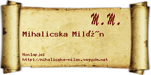 Mihalicska Milán névjegykártya